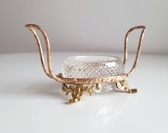 Vintage French Serving Dish: Ormolu Empire Feet Faux Bamboo Handles, att Seiler Sevres 1900s
