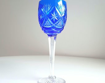 Vintage Webb Corbett Royal Blue Cut-to-clear Hock Glass: Prince Regent Cut Motif, Cobalt