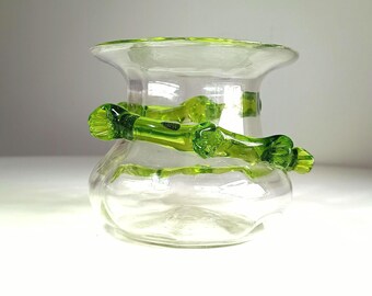 Art Nouveau Glass Vase, Emerald Green Trailing, Stuart and Son Stourbridge, c 1900s