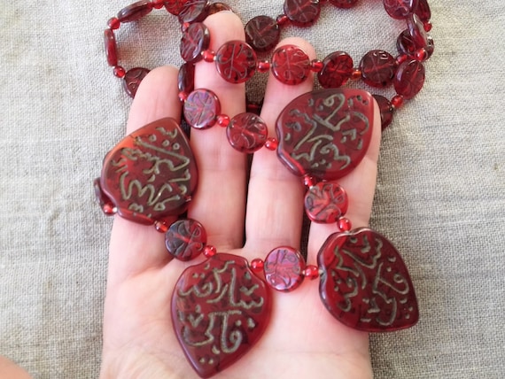 Authentic Trade Beads in Cherry Red Glass Necklac… - image 3