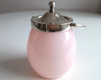 Antique Victorian Pink Opaline Glass Jar, Silver plated Lid and Handle, Stourbridge 1900