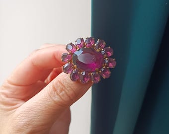 Broche de encaje eduardiano con gemas de cristal boho de amatista facetada