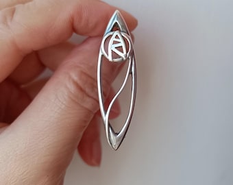 Authentic Scottish Sterling Silver Brooch - Modernist Rose, Renee Mackintosh Style, Hallmark