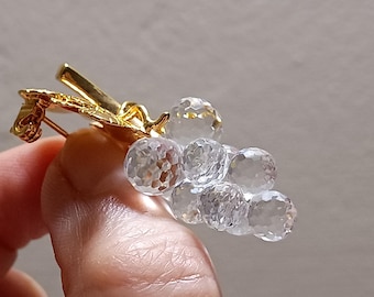 Swarovski Gold Plated Grapes Brooch - Authentic Vintage Faceted Crystals, Swan Mark, 1990s