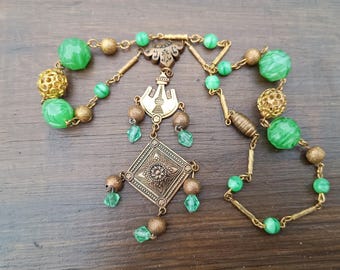 Antique Neiger Brothers Pagoda Necklace Peking Glass, Chinoiserie Series, 1920s Art Deco