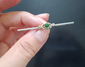 Authentic Antique Silver and Emerald Green Paste Brooch 5.5 cm not marked, traces of gilt, Edwardian or Late Victorian, probably French