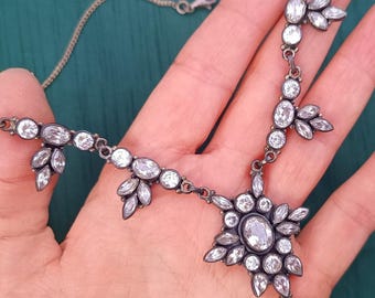 Vintage Sterling Silver 925 Festoon Necklace, Statement Bib with Drop, Bridal or Party