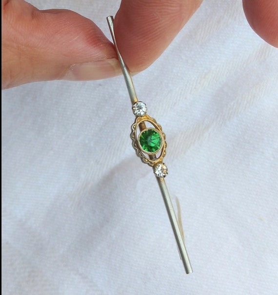 Authentic Antique Silver and Emerald Green Paste … - image 7