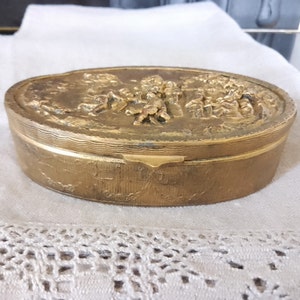 Vintage French Ormolu Jewelry Box: Empire Style Repoussé Gilt Copper