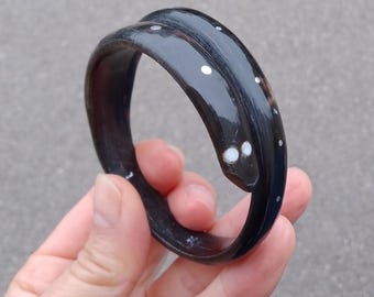 Antique Horn Snake Bracelet: Mother of Pearl Eyes, Silver Dots, Arts Crafts
