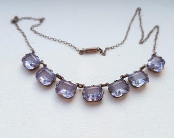 Antique Paste Reviere Necklace: Emerald-cut Alexandrite Glass Crystals, Edwardian to Art Deco