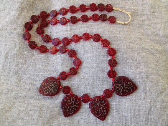 Authentic Trade Beads in Cherry Red Glass Necklac… - image 8