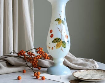 Art Nouveau Opaline Glass Vase: Enamelled Berries, Bulle de Savon, France, 1900s