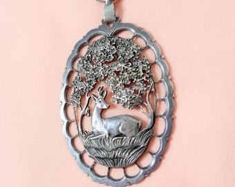 Vintage German 835 Silver "Handarbeit" Stag Silhouette Pendant & FBM Chain – Matinee Length