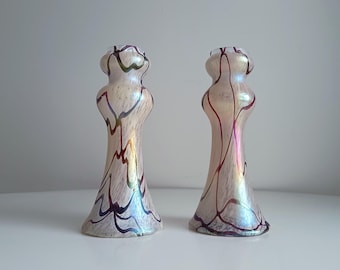 Pair of Art Nouveau Oil Spot Iridescent Lustre Vases by Rindskopf without Silver Collars