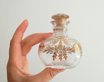 Antique French Gilt Perfume Bottle: Baccarat Circle Napoleon III Era Crystal Scent c 1900