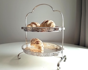 Vintage English Art Deco Silver Plated Cake Stand: Adolph Scott Birmingham, Removable Trays