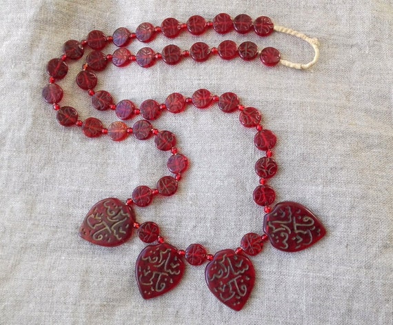 Authentic Trade Beads in Cherry Red Glass Necklac… - image 1