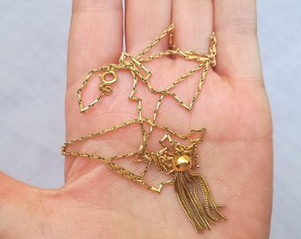Vintage 27" America Double Gold Filled Mark Tassel Necklace: Hayseed Chain, Rolled Gold