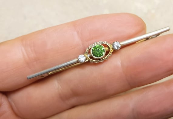 Authentic Antique Silver and Emerald Green Paste … - image 2