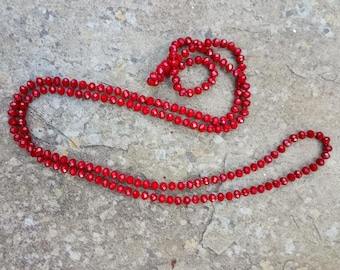 Genuine Vintage Fiery Red Ruby Cadmium Glass Necklace: Opera Length, 1950s Art Deco