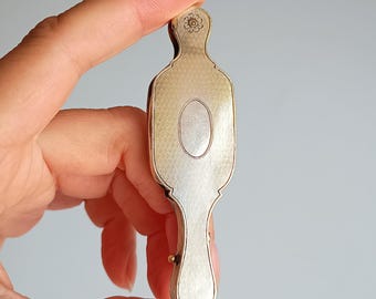 Antique Rolled Gold Guilloché Lorgnette Pendant, Chatelaine Push Button Pop Out Opera Glasses