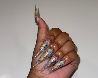 WILD SIDE| XXL Stiletto Set| Acrylic Press On Nails| Glitter Glam