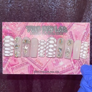 ICY PISCES| Medium Croc Print Nails| Acrylic Press On Nails| White Bling Nails