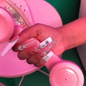 Bougie| Glam Acrylic Press Ons| Croc Print French Tip Nails| It Girl Nail Set|THEVVSLAB