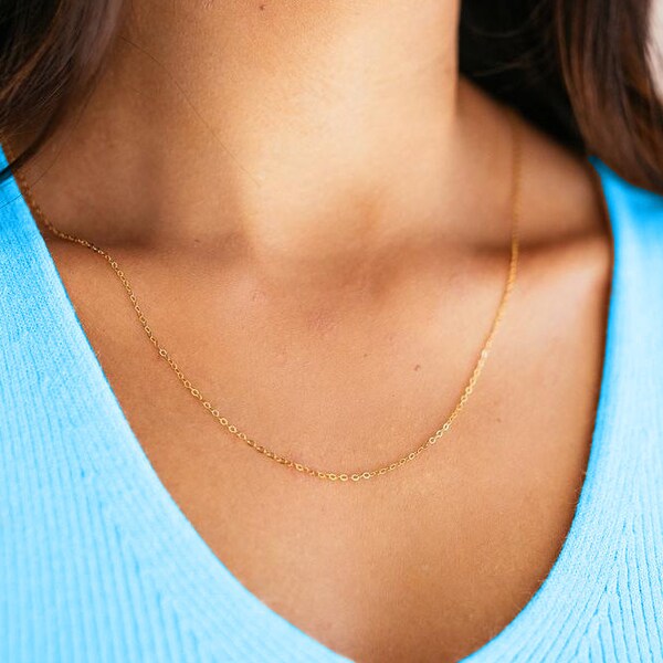 14k Solid Gold Chain , Dainty Necklace , Gold Silver Rose Gold , Layering , Simple Gold Chain Choker , Thin Chain Necklace