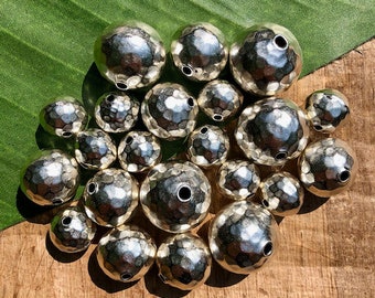 Thai Hill Tribe Sterling Silver Plated Hammered Round Beads