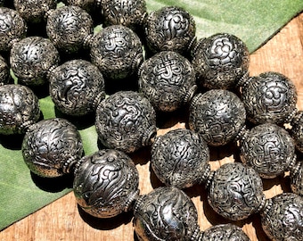 Sterling Silver Plated Hand Carved Nepalese Beads - Listing is for 1 Bead - Choose your Size