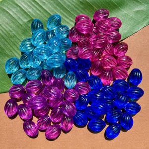 Vintage Lucite & Plastic - Colorful Melon Beads in Pink, Light Blue, Cobalt, Purple - 80 Pieces