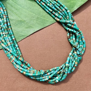 Turquoise Matrix Heishi Bead Strand - 3mm to 4mm Beads