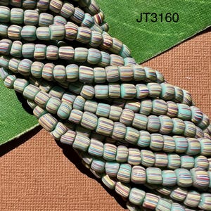 Indonesian Glass Striped Strands - Light Blue/Turquoise Striped, 2 Strands