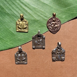 Hindu Deity Brass & Copper Pendants - Feet of Vishnu, Goddess Devi, Rajasthani Rider
