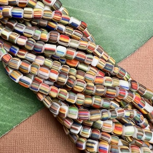 2 Strands - Indonesian Glass Beads - Multi Colored Stripe, Made in Java