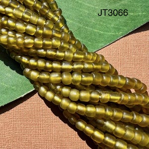 2 Strands - Indonesian Glass Strands - Translucent Olive Green, Made in Java