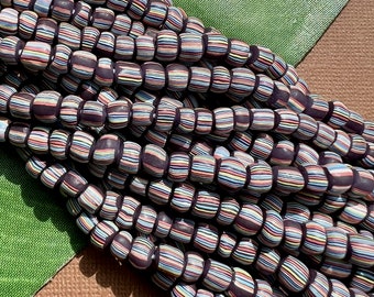 2 Strands - Indonesian Glass Beads - Purple Stripe, Made in Java