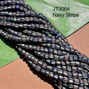 Indonesian, Java Glass Striped Strands - Navy Blue Stripe, 2 Strands