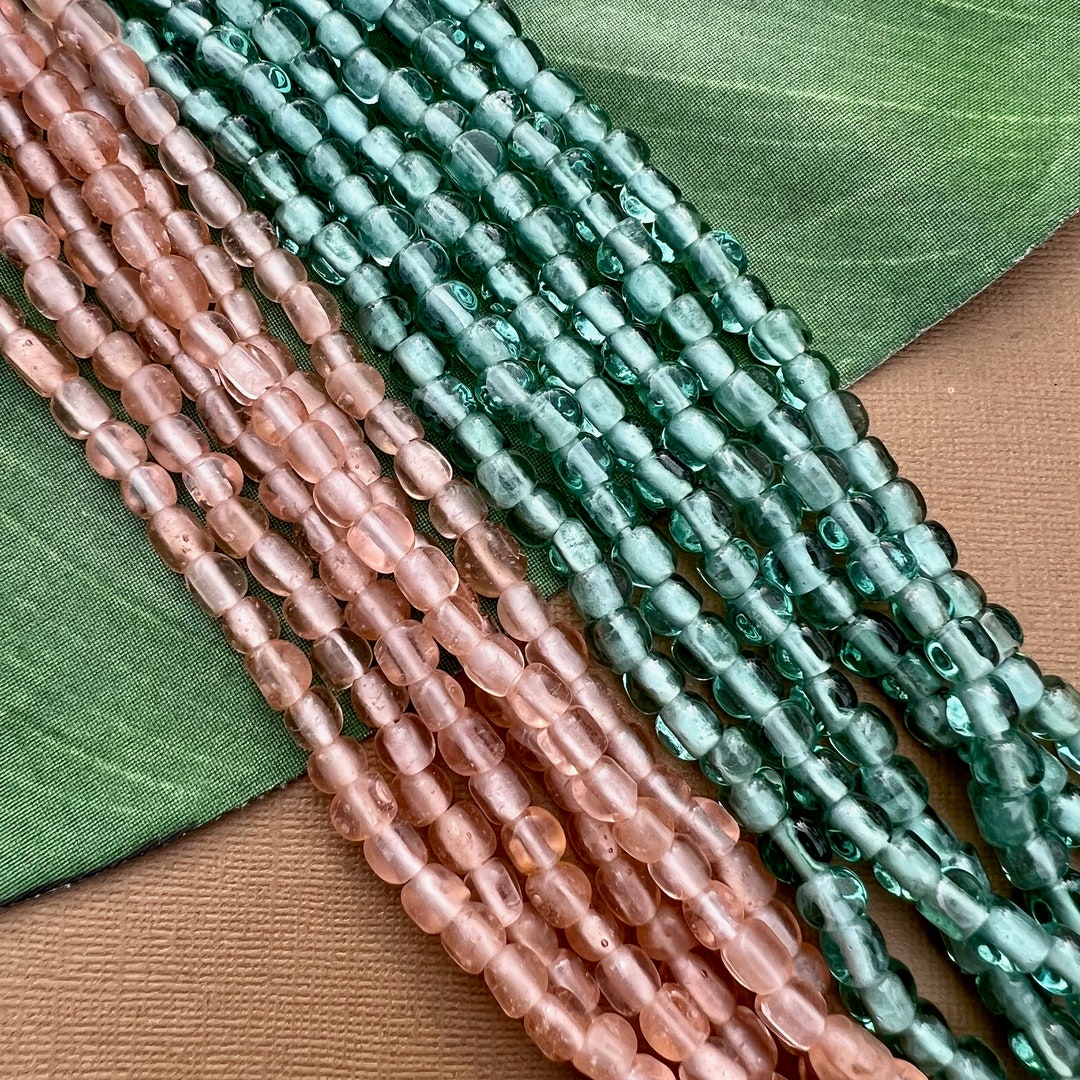Triangle Glass Beads From Indonesia Aqua or Peach Etsy