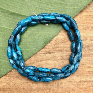 Vintage Blue & Black Tube Glass Beads - 50 Pieces
