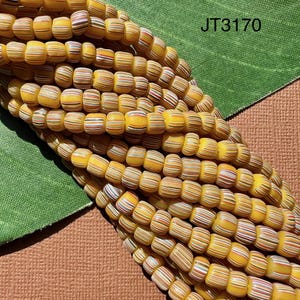 Indonesian Glass Striped Strands - Marigold Yellow/Orange Striped, 2 Strands