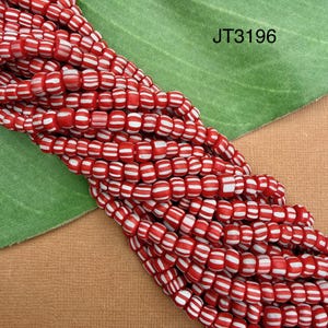 2 Strands - Indonesian Glass Beads - Red & White Striped, Made in Java