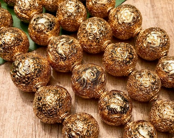 Gold Plated Hand Carved Nepalese Beads - Listing is for 1 Bead - Choose your Size