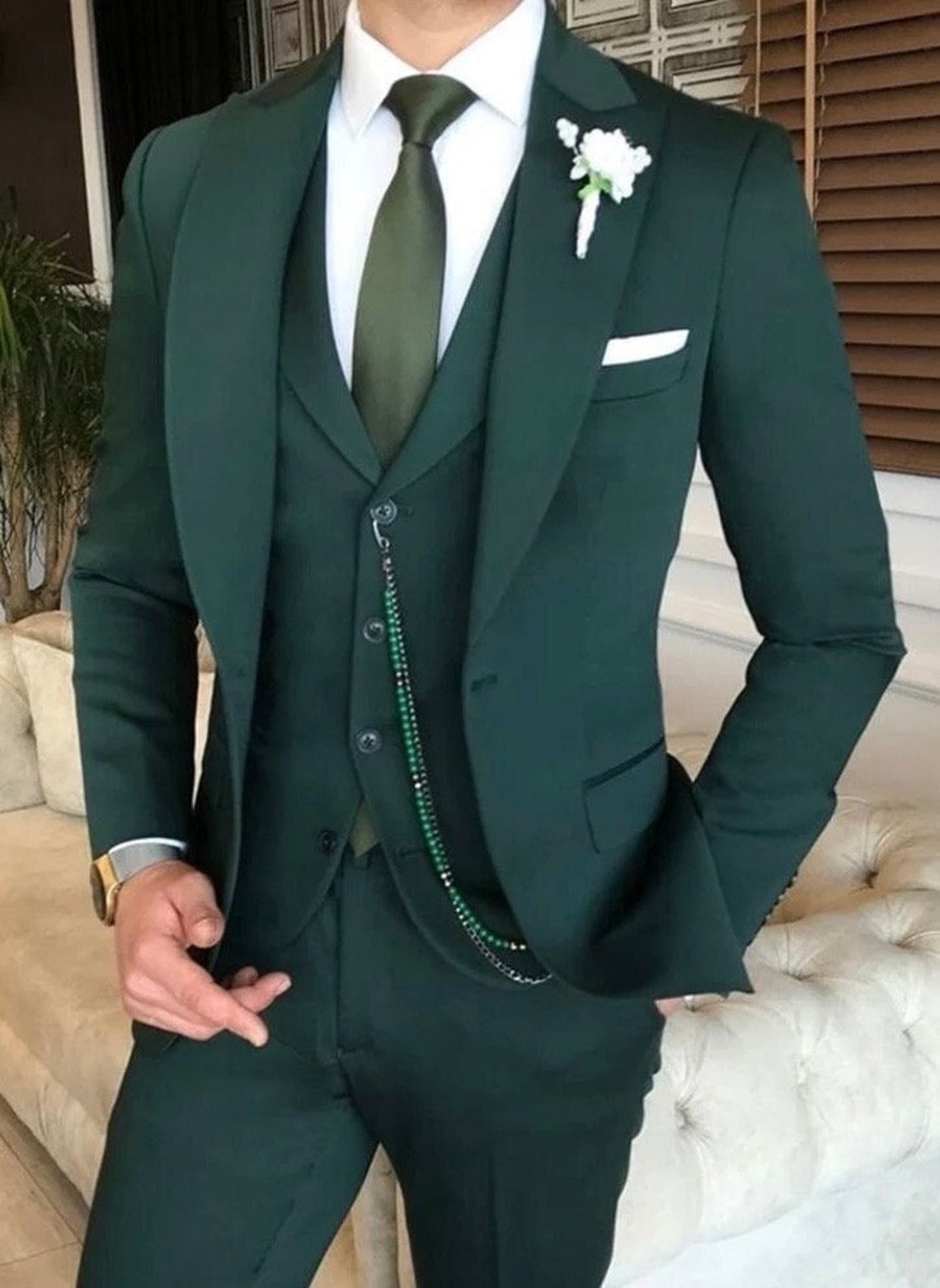 Green Three Piece Suit Tuxedo Wedding Suits for Men bespoke - Etsy