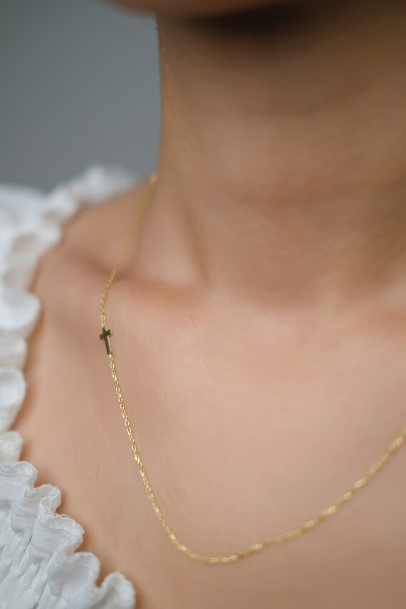 925 Real Silver Sideways Cross Necklace 