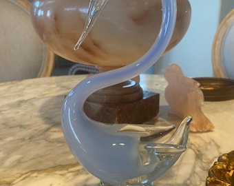 Vintage Murano Italy Seguso hand blown glass egret swan bird lilac lavender opalescent white 1960s or 70s