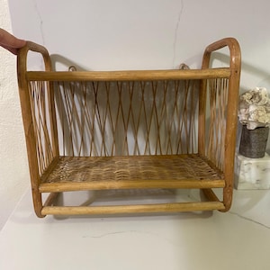 Vintage wicker rattan bamboo vanity wall hanging shelf
