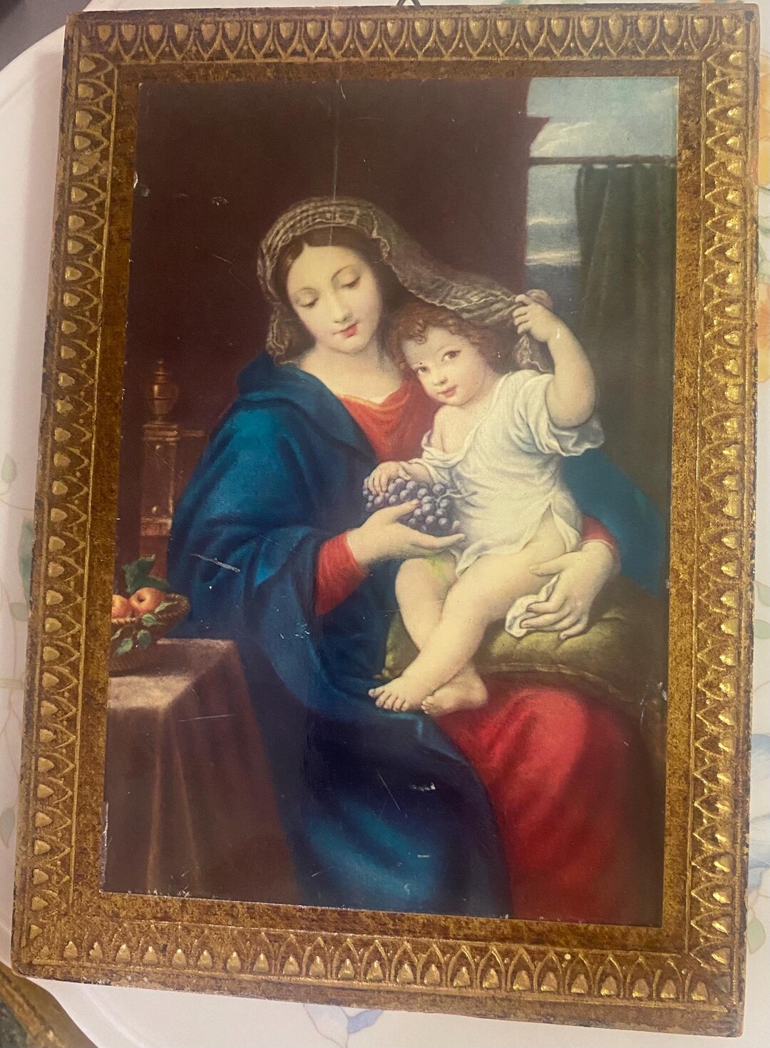 Vintage Wood Florentine Virgin Mary Madonna and Child Picture 5X7 - Etsy